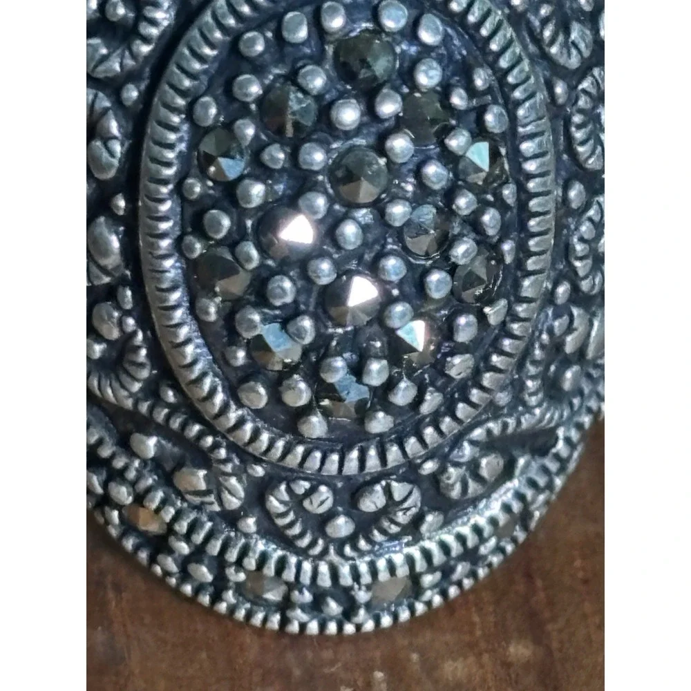 Vintage Marcasite 925 Sterling Silver Cocktail Ring Size 6.25, 11.6 Grams